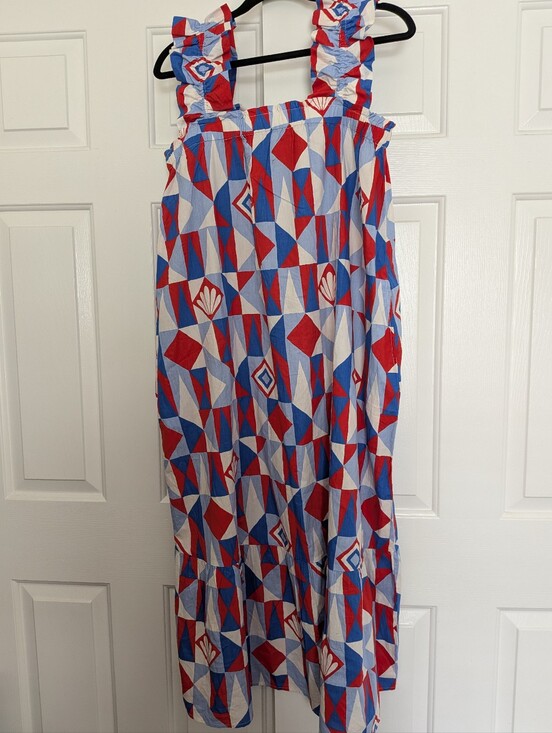 Printfresh Dresses & Skirts - Printfresh Red, Blue & White Geometric Dress